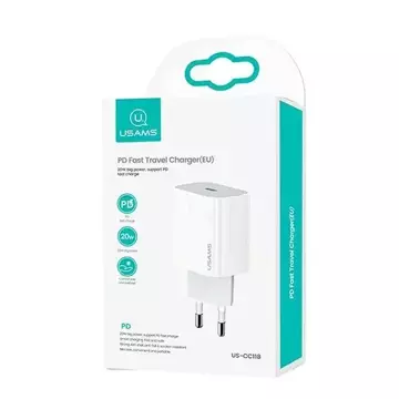 USAMS Wandladegerät 1x USB-C T34 20W 5V-3A (nur Kopf) PD3.0 Fast Charging weiß/weiß CC118TC01 (US-CC118)