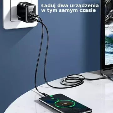 USAMS Wandladegerät 1xUSB-C 1xUSB T40 20W LED (nur Kopf) PD3.0 QC3.0 Schnellladung schwarz/schwarz CC133TC01 (US-CC133)