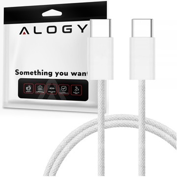 USB-C-Typ-C-Kabel, stark, schnell, 60 W, PD, 1 m, für iPhone 15, Alogy, Nylonkabel, Weiß