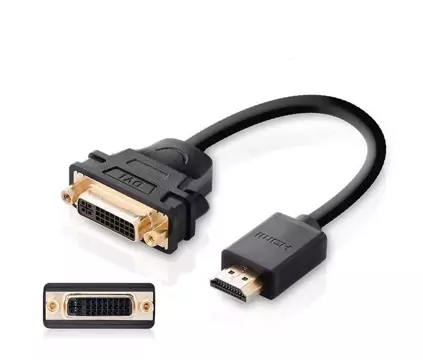 "Ugreen Kabeladapter Kabeladapter DVI 24 5 Pin (Buchse) - HDMI (Stecker) 22 cm schwarz (20136)"