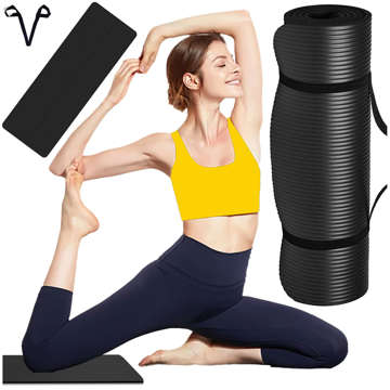 Yoga Fitness Pilates Übungsmatte Gymnastik 185x58 1cm Alogy rutschfest wasserdicht Schwarz