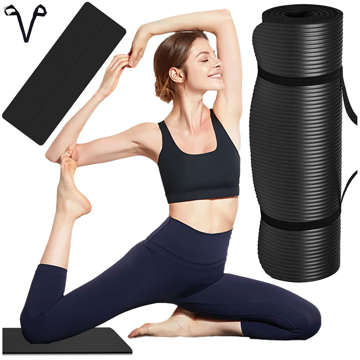 Yoga Fitness Pilates Übungsmatte Gymnastik 185x58 1cm Alogy rutschfest wasserdicht Schwarz