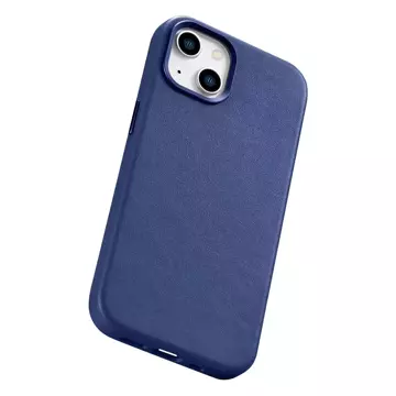 iCarer Case Leder Echtleder Handyhülle für iPhone 14 Plus Blau (MagSafe kompatibel)