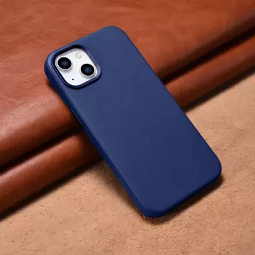 iCarer Case Leder Echtleder Handyhülle für iPhone 14 Plus Blau (MagSafe kompatibel)