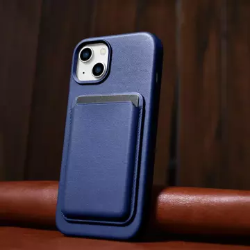 iCarer Case Leder Echtleder Handyhülle für iPhone 14 Plus Blau (MagSafe kompatibel)