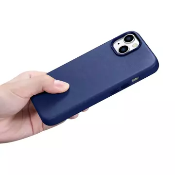 iCarer Case Leder Echtleder Handyhülle für iPhone 14 Plus Blau (MagSafe kompatibel)