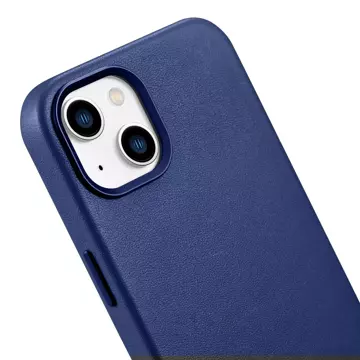 iCarer Case Leder Echtleder Handyhülle für iPhone 14 Plus Blau (MagSafe kompatibel)