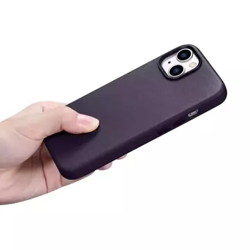 iCarer Case Leder Echtleder Handyhülle für iPhone 14 Plus Dunkellila (MagSafe-kompatibel)