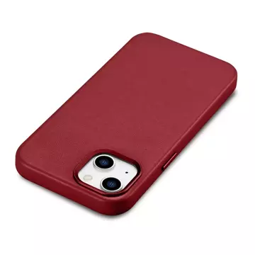 iCarer Case Leder Echtleder Handyhülle für iPhone 14 Plus Rot (MagSafe kompatibel)