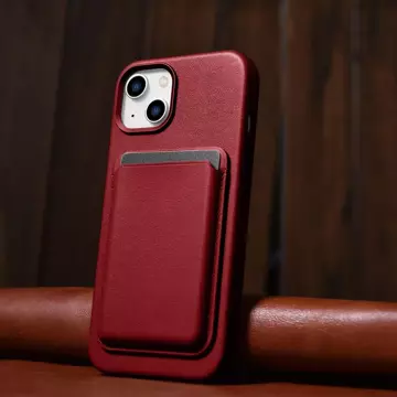 iCarer Case Leder Echtleder Handyhülle für iPhone 14 Plus Rot (MagSafe kompatibel)