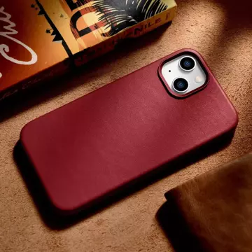 iCarer Case Leder Echtleder Handyhülle für iPhone 14 Plus Rot (MagSafe kompatibel)