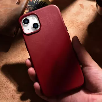 iCarer Case Leder Echtleder Handyhülle für iPhone 14 Plus Rot (MagSafe kompatibel)