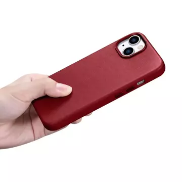 iCarer Case Leder Echtleder Handyhülle für iPhone 14 Plus Rot (MagSafe kompatibel)