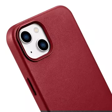 iCarer Case Leder Echtleder Handyhülle für iPhone 14 Plus Rot (MagSafe kompatibel)