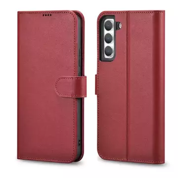 iCarer Haitang Leder Wallet Case Ledertasche für Samsung Galaxy S22 (S22 Plus) Wallet Gehäuse Cover Rot (AKSM05RD)