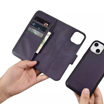 iCarer Wallet Case 2in1 Handyhülle für iPhone 14 Plus Anti-RFID Leder Flip Cover Dunkellila