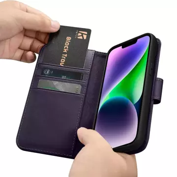 iCarer Wallet Case 2in1 Handyhülle für iPhone 14 Plus Anti-RFID Leder Flip Cover Dunkellila