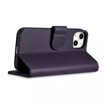 iCarer Wallet Case 2in1 Handyhülle für iPhone 14 Plus Anti-RFID Leder Flip Cover Dunkellila