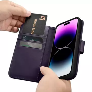 iCarer Wallet Case 2in1 Handyhülle für iPhone 14 Pro Max Anti-RFID Flip Lederhülle Dunkellila