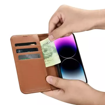 iCarer Wallet Case 2in1 Handyhülle für iPhone 14 Pro Max Anti-RFID Leder Flip Cover Braun