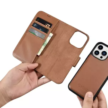 iCarer Wallet Case 2in1 Handyhülle für iPhone 14 Pro Max Anti-RFID Leder Flip Cover Braun