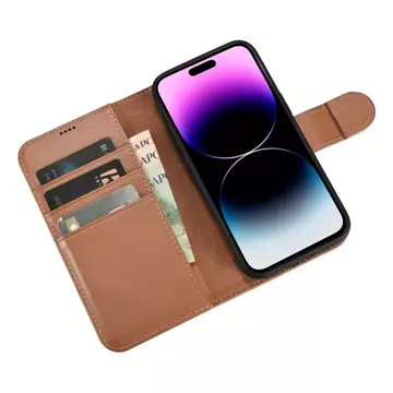 iCarer Wallet Case 2in1 Handyhülle für iPhone 14 Pro Max Anti-RFID Leder Flip Cover Braun