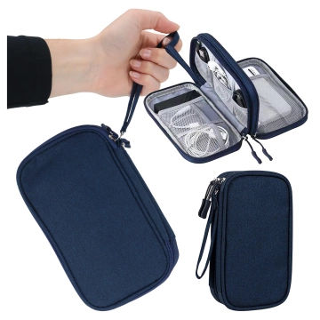 Etui Podróżne na Akcesoria, Organizer na Kable, Ładowarki, Telefon i Powerbank, Wielofunkcyjne i Kompaktowe 21 x 12,5 x 5 cm, Alogy TravelPack™ – Granatowe