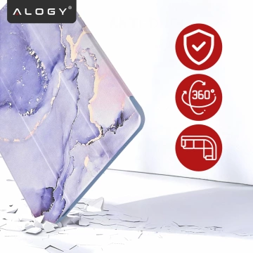 Etui Ochronne do Apple iPad 10.9" 10 Gen 2022 / iPad 11" A16 11 Gen 2025 Hybrydowe z Miejscem na Rysik, Składana Okładka z Funkcją Podstawki 2w1, Alogy HybridBook™ Case – Marble Purple