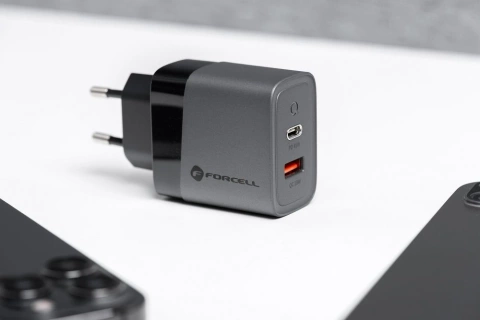 Ładowarka sieciowa Forcell GaN 45W USB-C + USB-A PD QC SFC Szara