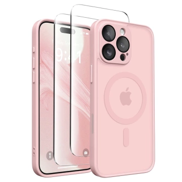 3w1 Zestaw Etui Hybrydowe + Szkło do Apple iPhone 16 Pro obudowa ochronna Hybrydowe MagSafe z ochroną obiektywu case + 2x Szkło hartowane ochronne na telefon Alogy 3in1 Case Pack Różowe