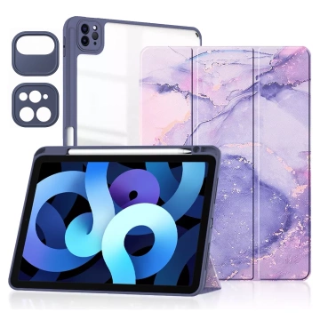 Etui hybrydowe z miejscem na rysik do Apple iPad Air 11" (2024,2025) / Air 10.9" (2020,2022) / Pro 11 (2018) Alogy Hybrid Book Cover Case Marble Fioletowe + Szkło