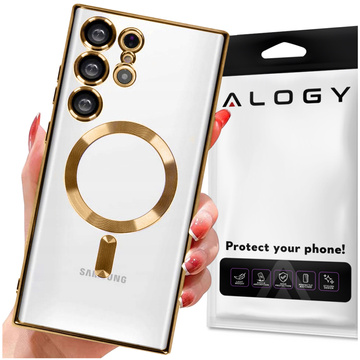 Etui do Samsung Galaxy S24 Ultra Mag Safe Glamour Case Ring obudowa ochrona aparatów Alogy Złote przezroczyste