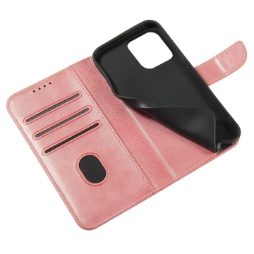 Etui na telefon Magnet Case do iPhone 13 Pro elegancki futerał etui pokrowiec z klapką i funkcją podstawki różowy