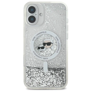 Etui Karl Lagerfeld do iPhone 16 6.1" Magsafe Hardcase Transparent Liquid Glitter Karl&Choupette Head 