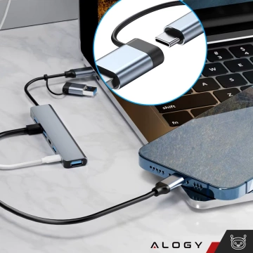 HUB-Splitter Alogy-Adapter für Computer-Laptop mit USB-C auf 3x USB-A 2.0 1x USB-A 3.0 Grau