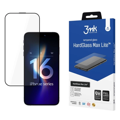 Schutzglas für Apple iPhone 16 Pro 3mk HardGlass Max Lite Verbesserter Displayschutz 9H Displayglas