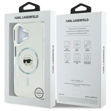 Etui Karl Lagerfeld do iPhone 16 6.1" Biały MagSafe Hardcase IML Metal Karl Head 