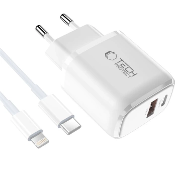 Ładowarka Tech-Protect NCA20 20W PD QC3.0 + Kabel Lightning Biała