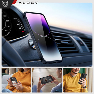 Etui do iPhone 14 Pro Mag Safe Matt Case Cover matowe obudowa Alogy Ring pancerne na telefon Czarne + Szkło
