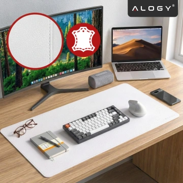Schreibtischunterlage 90 × 45 cm – rutschfeste Schutzmatte aus elegantem PU-Kunstleder, für Maus und Tastatur, stilvoll und langlebig – Alogy WorkMat™ Weiß