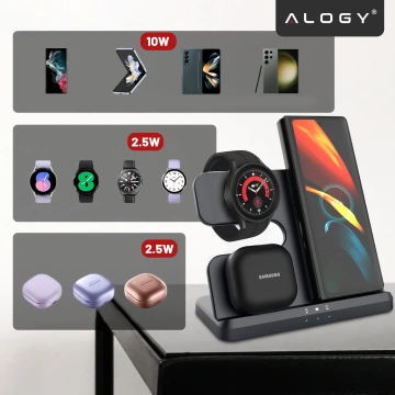 Ładowarka Bezprzewodowa Indukcyjna 3w1 Qi 3.0 Szybka do Samsung S22 S23 S24 S25 Galaxy Watch Buds Stacja czarna 