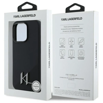 Etui Karl Lagerfeld für iPhone 16 Pro 6,3" Czarny Hardcase Silikon Shadow Metal Initial MagSafe