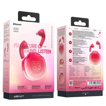 Słuchawki Acefast T9 Bluetooth 5.3 LED IPX4 – Douszne, Czerwone