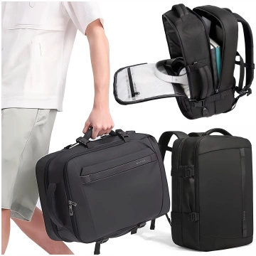 Plecak wodoodporny Bange torba na laptopa 15.6" podróżny 47x31x20 cm do pracy szkoły samolotu męski damski z gniazdem USB Czarny