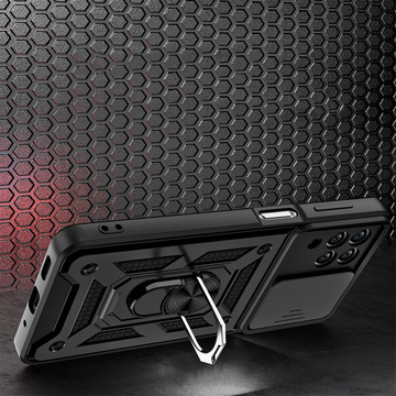 Pancerne etui z osłoną aparatu Alogy Camshield Stand Ring do Samsung Galaxy M53 5G czarne + Szkło