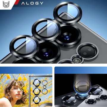 Etui do Samsung Galaxy S24 Ultra Mag Safe Glamour Case Ring obudowa ochrona aparatów Alogy Czarne przezroczyste + Szkło