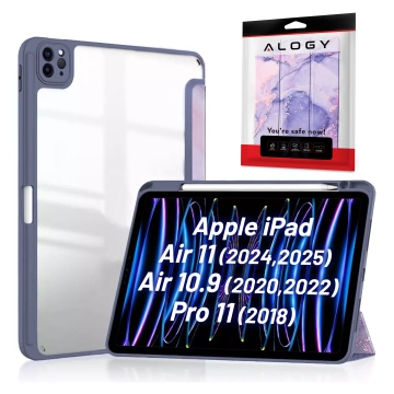 Etui hybrydowe z miejscem na rysik do Apple iPad Air 11" (2024,2025) / Air 10.9" (2020,2022) / Pro 11 (2018) Alogy Hybrid Book Cover Case Marble Fioletowe + Szkło