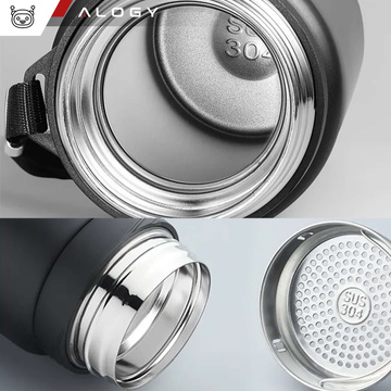Termos butelka bidon termiczny 1l do kawy herbaty yerba mate z zaparzaczem sitko duży Alogy stal czarny + Szczotka do mycia