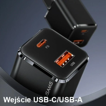 USAMS Ładowarka sieciowa 1xUSB-C+1xUSB T43 33W PD3.0 +QC3.0  + kabel U63 USB-C na lightning czarny/black USKTZ01