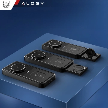 Kabelloses induktives Ladegerät Qi QC 3.0 3in1 Fast für Apple iPhone Airpods Watch Ladestation 15W schwarz
